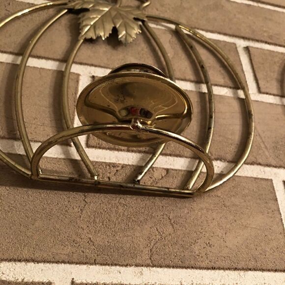 Vintage Pumpkin Wall Hanging Candlestick Holders in Gold Lot of 2 - Picture 6 of 15